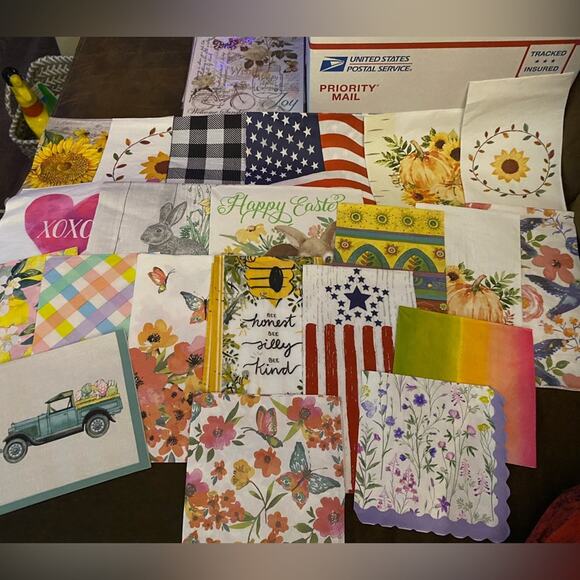 Mystery Craft Box 11x8.5x6 full Variety Wood rounds, stickers napkins, twine - Picture 5 of 6